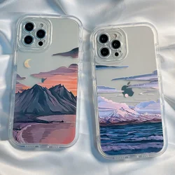 Retro Snow Mountain Sunset Phone Case for iPhone 17 16 11 13 14 15 Pro Max 12 Mini 7 8 Plus SE 16E Clear Soft Shockproof Cover
