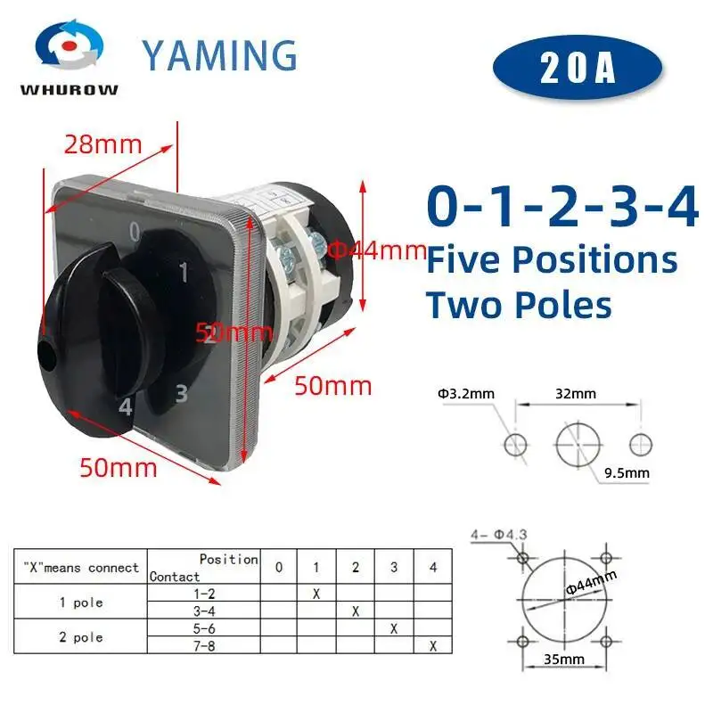 Changeover Cam Rotary Switch YMZ12-20A Electrical Silver Contact Power Control Interuptor ON-OFF Multi Positions LW31