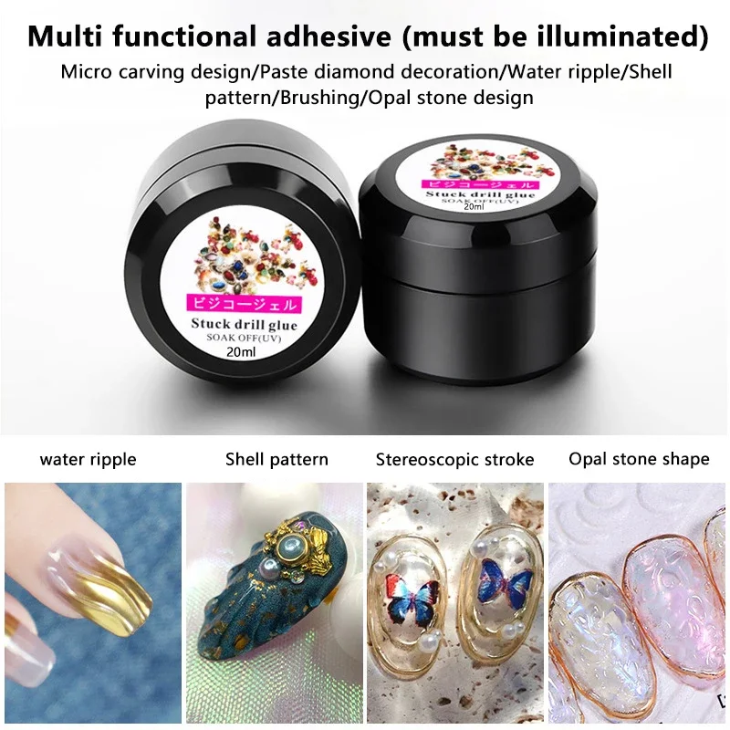 

20ml Strong Solid Nail Rhinestone Glue No-Wipe Jewelry Adhesive Gel Diamond Crystal Gems Bling Soak Off Tips Glue Manicure Tools