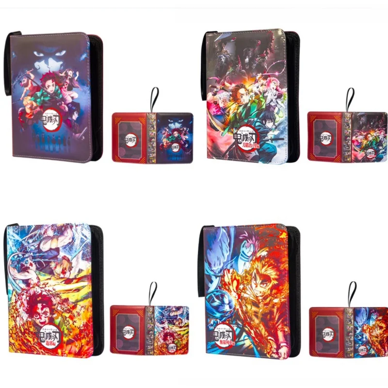 Demon Slayer Card Book, Kamado Tanjirou Nezuko Rengoku Kyoujurou Diy, 4 cuadrículas, cremallera, hoja suelta, figura de acción, juego de colección