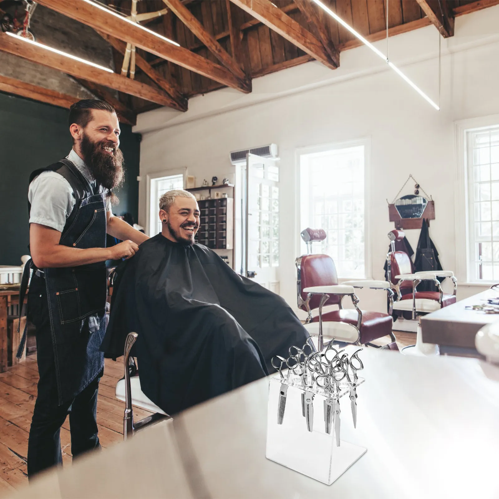 

Прозрачный акриловый держатель для парикмахерских ножниц, органайзер для инструментов салона, подставка для хранения ножниц и ручек, органайзер для рабочего места стилиста