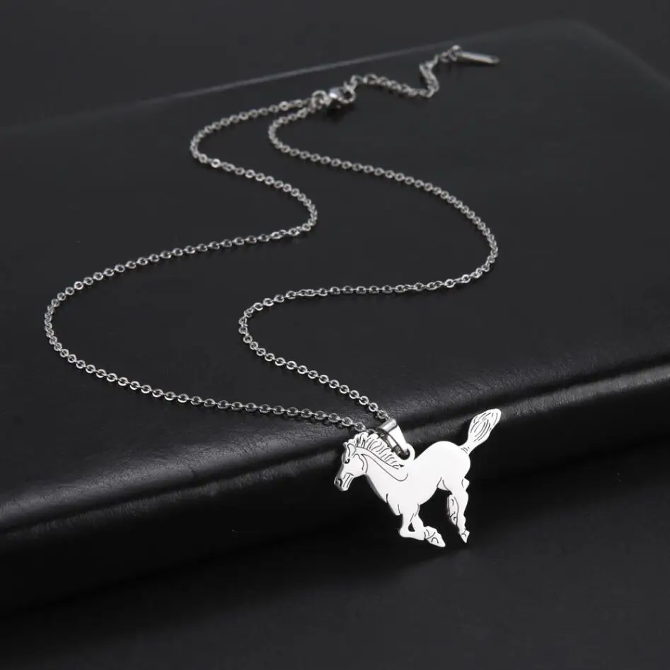 1PC Animal Horse Pendant Necklace for Women Stainless Steel Gold Color Neck Chain Birthday Mother Day Jewelry Gift F1096