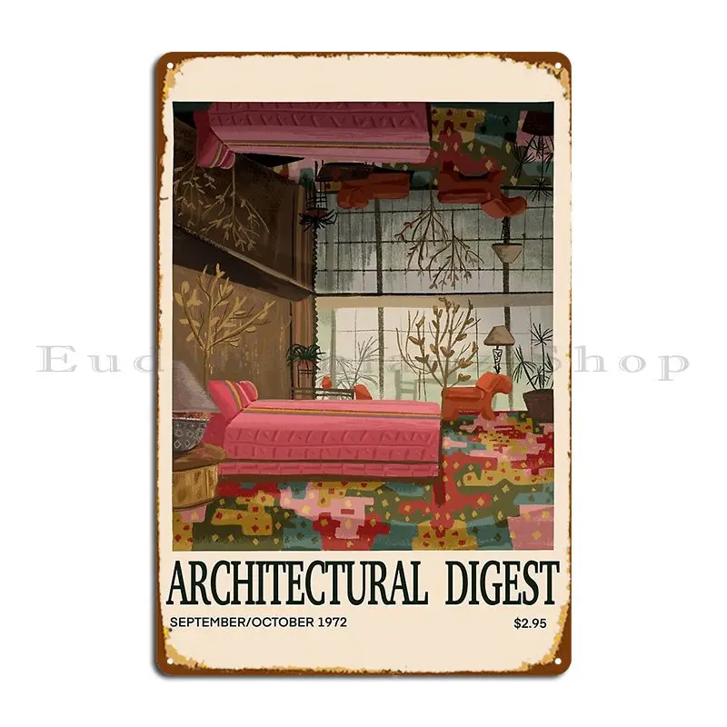 Архитектурный дайджест, винтажная Обложка 1972, металлический знак, таблички, роспись, кинотеатр, настенная пещера, дизайн кухни, жестяной знак, плакат