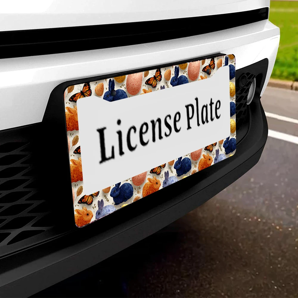 1pc Colorful Rabbit and Butterfly Pattern 2 Hole License Plate Frame, Aluminum Material, 6x12 Inches, with Screw Set, Cartoon,
