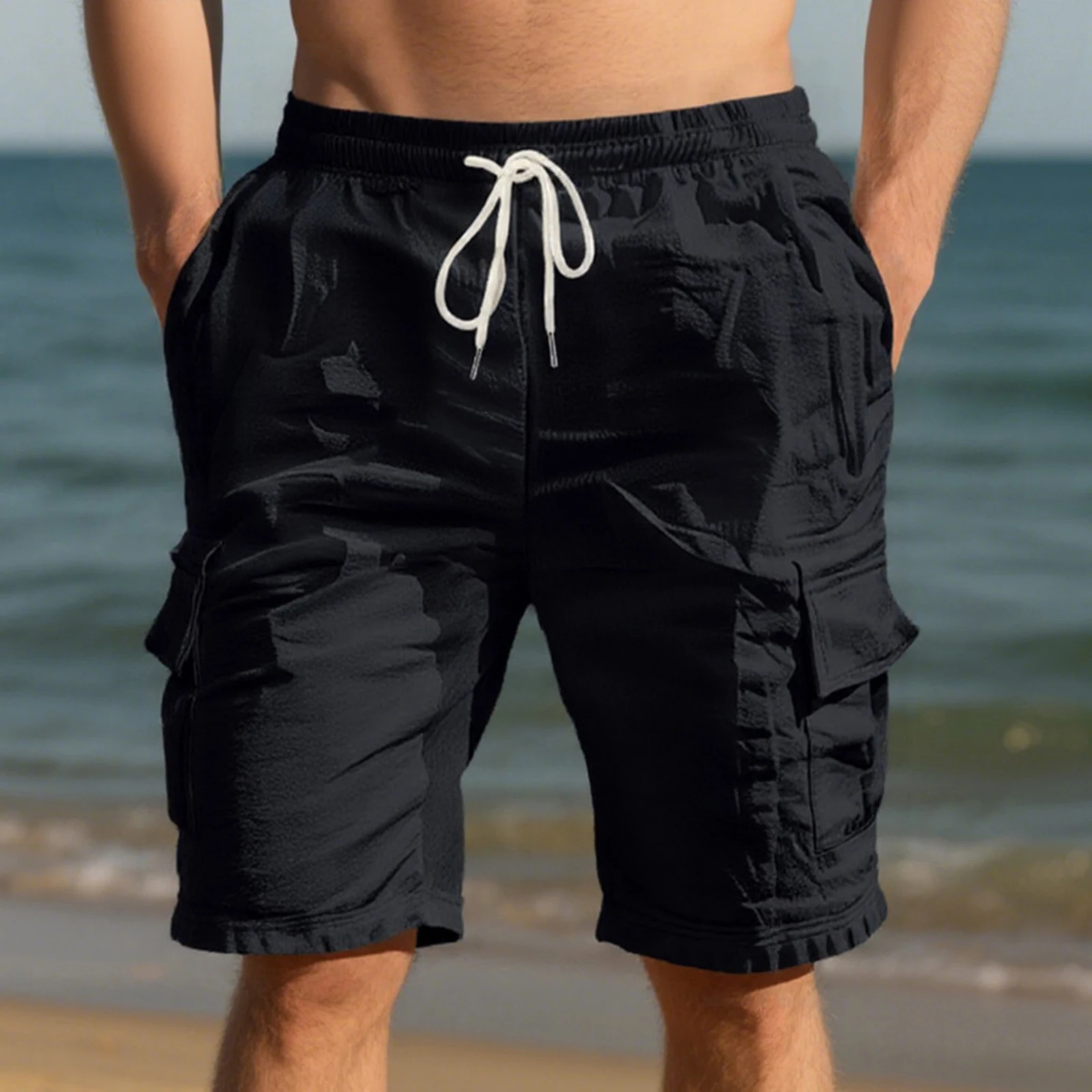 

Мужские летние повседневные шорты-карго, однотонные спортивные шорты свободного покроя с несколькими карманами в стиле сафари