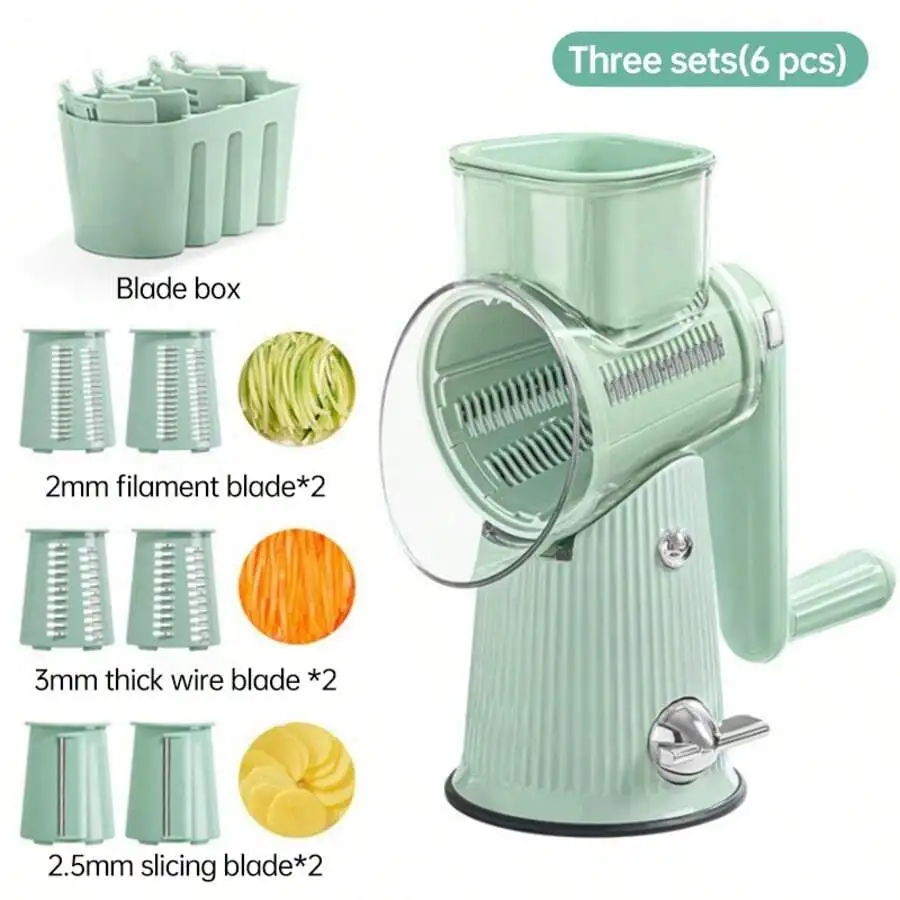 Hand‑Crank Rotary Vegetable Slicer, 5‑Sets Interchangeable Blades, Space‑Saving Durable Multifunctional Manual Veggie Shredder G