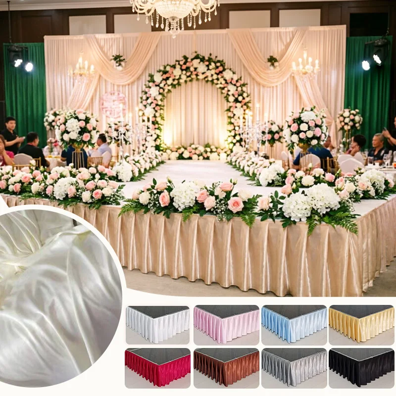 500cm Self-Adhesive Pleated Table Skirt Wedding T Stage Table Skirting Cloth for Wedding Stage Banquet Party Event Decoration
