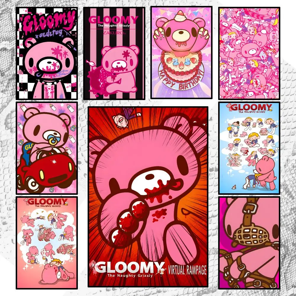 Character Cute Gloomy Bear Poster Wall Art Poster HD Waterproof PP Print Bedroom Living Room Office Decor Gift