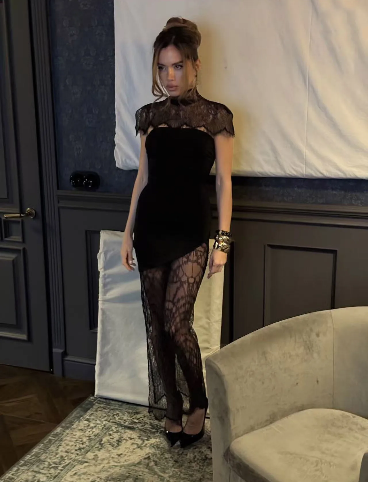 Sexy Schwarz Spitze Patchwork Bodycon Kleid Frauen 2026 Sommer Elegante Chic Vintage Party Abendkleider Streetwear Weibliche Roben