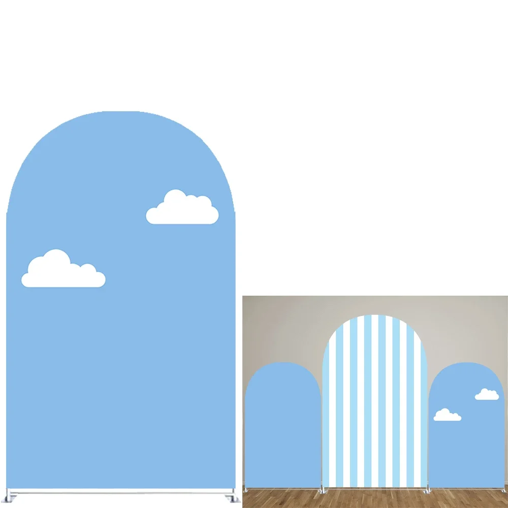Coperture per fondali ad arco a tema a righe blu chiaro per feste, pannelli ad arco compleanno di nozze e puntelli per decorazioni per feste di Baby Shower