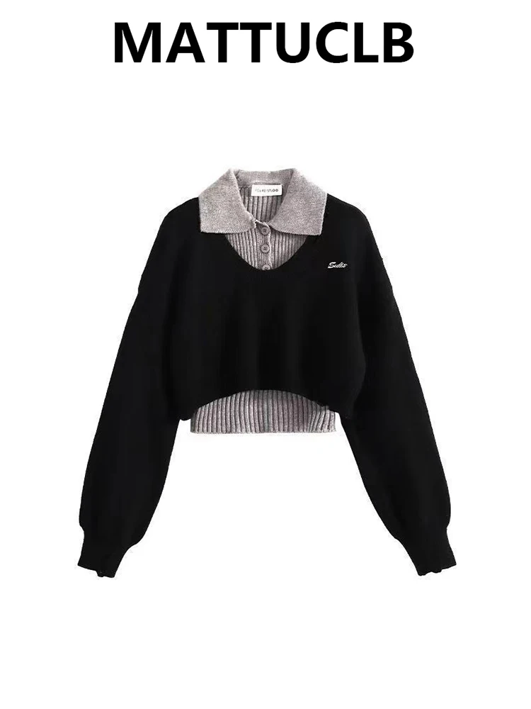 

Fall Winter Women Two Piece Sets Long Sleeve Crop Sweater Knitwear Preppy Sweater Pullovers Jumper College Jerseys Shoujo 2000s