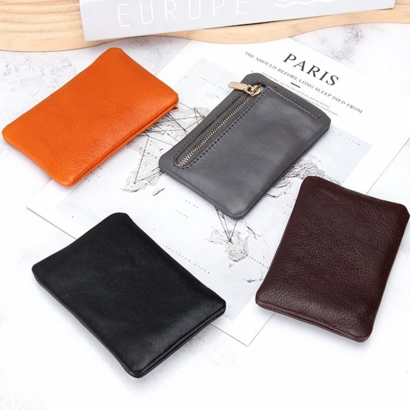 Leather Coin Purse Pouch for Men Women, Small Change Purse with Zipper Small Change organizer for Coins Card Key Small Items