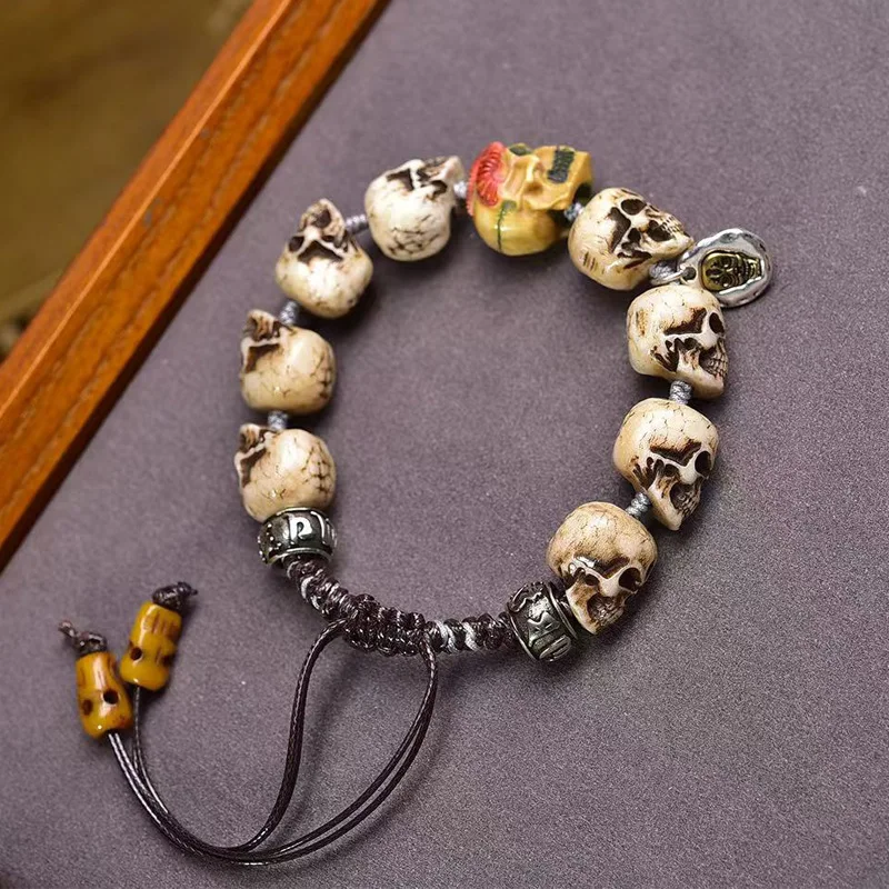 Backflow Bone Carving Corpse Tuolin Single-Wrap Tibetan Style Crafts Root Copper Clip Accessories Braided Rope Bracelet