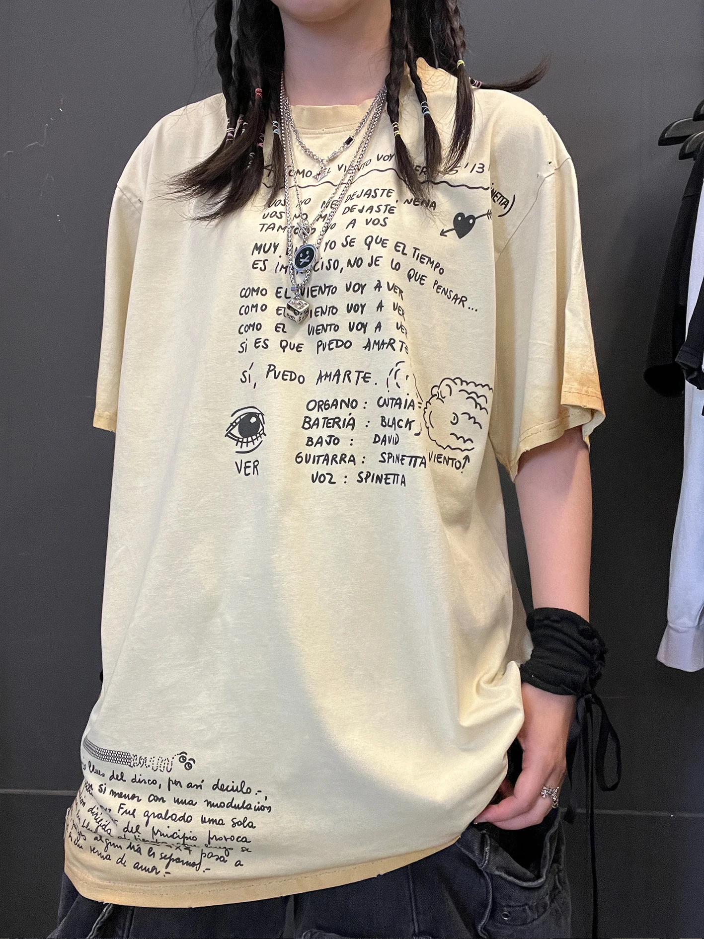 

Wang Studio Manager Recommended Washed Vintage Gradient Apricot American Retro Short Sleeve T-Shirt Fashionable Casual Top