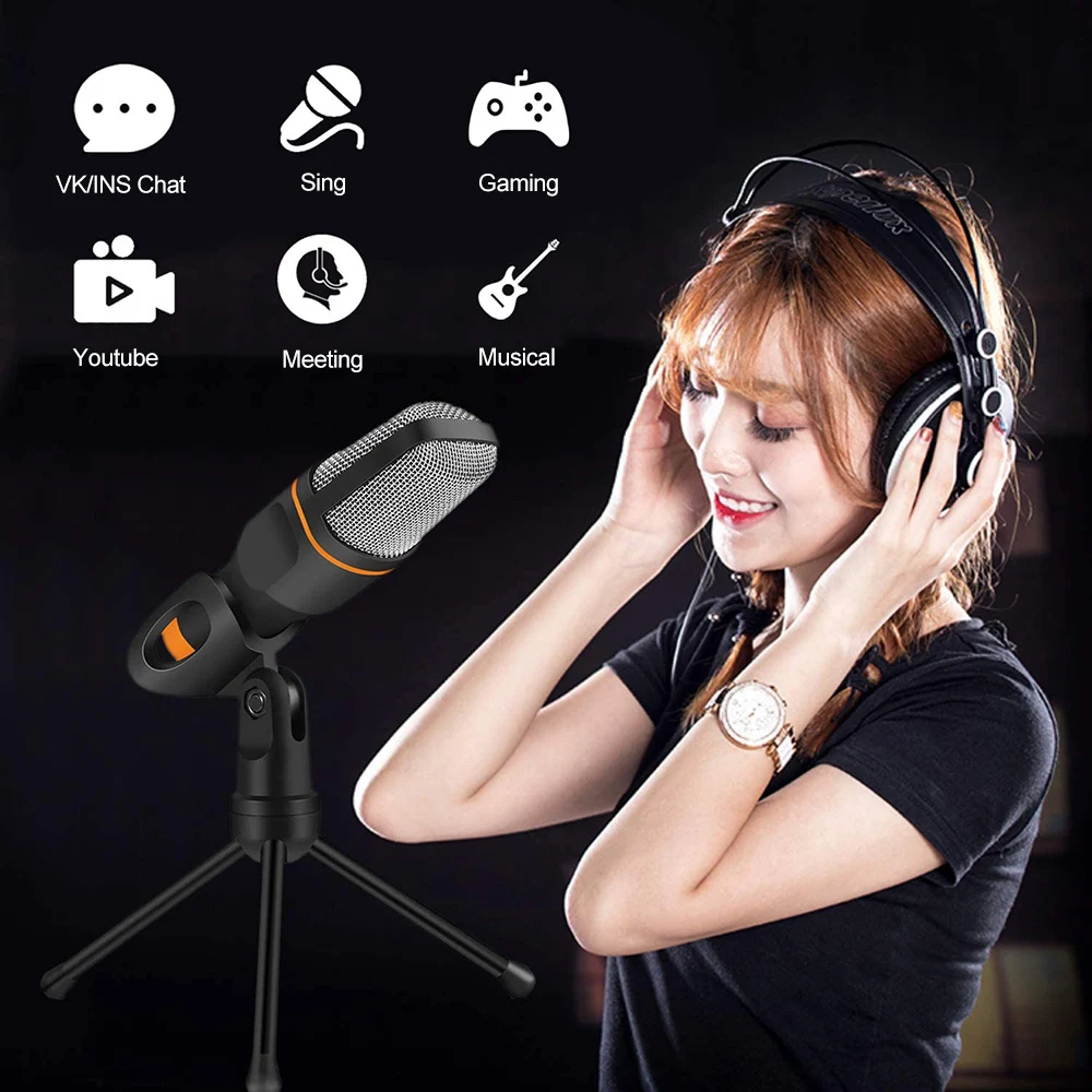 Wired Computer Microphone Portable Plug Play Studio Podcast Singing Recording Noise Reduction Desktop Condenser Sound Microphone