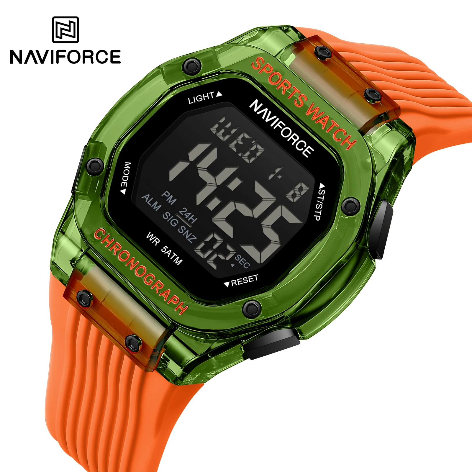 Naviforce 7113 Reloj cronógrafo electrónico de colores para hombre 5ATM Reloj con retroiluminación LED con pantalla de fecha y vitalidad resistente al agua