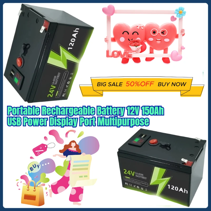 

Portable Rechargeable Battery 12V 150Ah USB Power Display Port Multipurpose