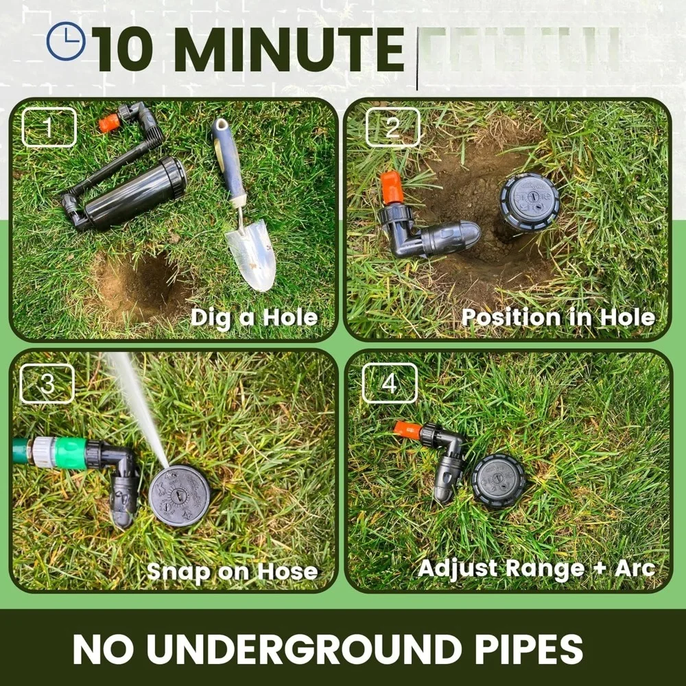 في الأرض 5 بوصة منبثقة رأس رش قابل للتعديل 5 عبوات توصيل سريع خرطوم الفاصل للفناء والحديقة والحديقة