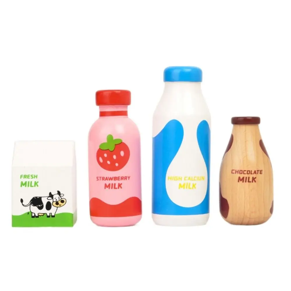 Pretend Play Drink Bottle Toy Strawberry Milk Imitation Game Kitchen Food Toys Simulation Educational Wooden Milk Drink Kids Toy