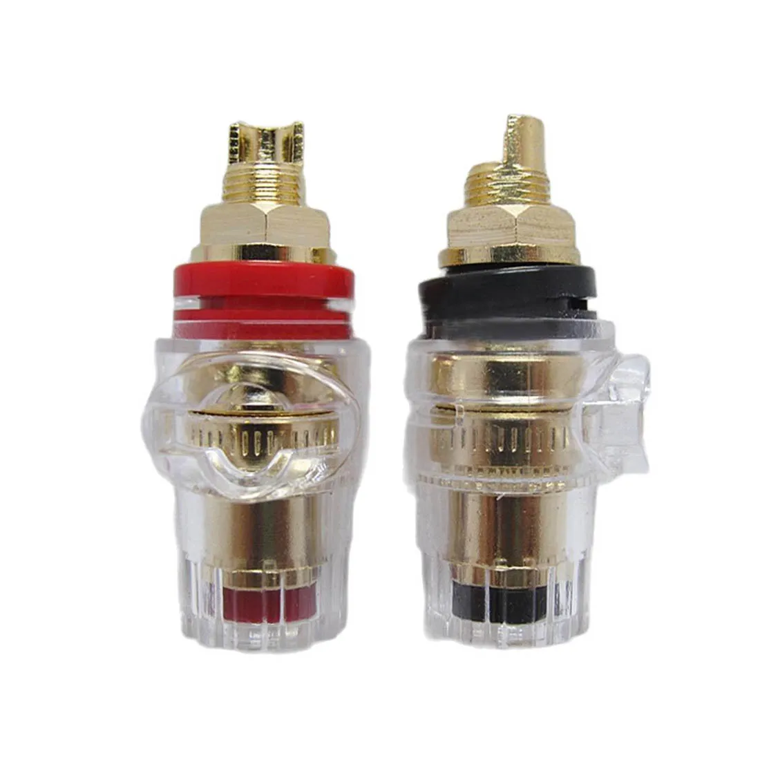 NEW A Pair Banana Connector Gold-Plated Copper Crystal Terminals Power for Speaker Stereo Black Red Wholesale