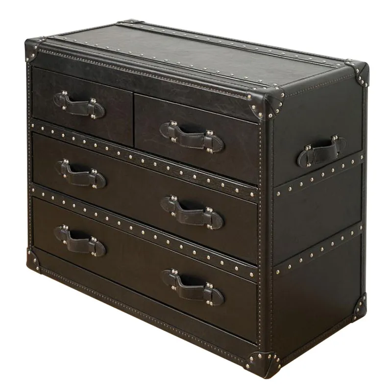 British retro chest of drawers American European style living room  leather snow coffee antique bedroom storage cabinet