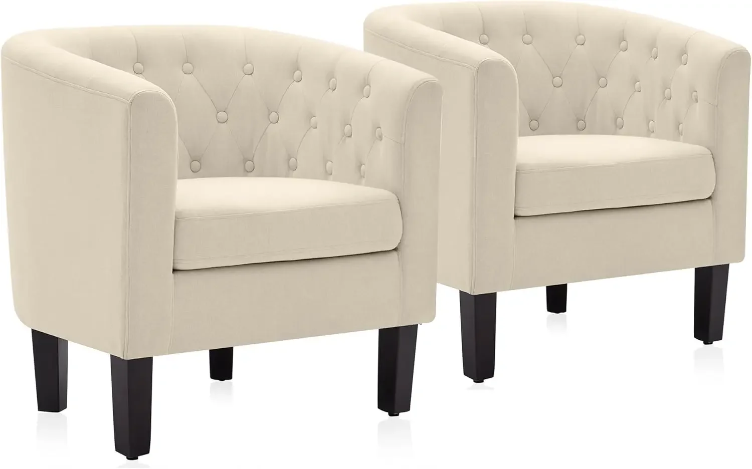 White Accent Chairs for Living Room, Set of 2 Elegant Arm Chairs, Upholstered Tufted Barrel Chairs Club Chairs(White)