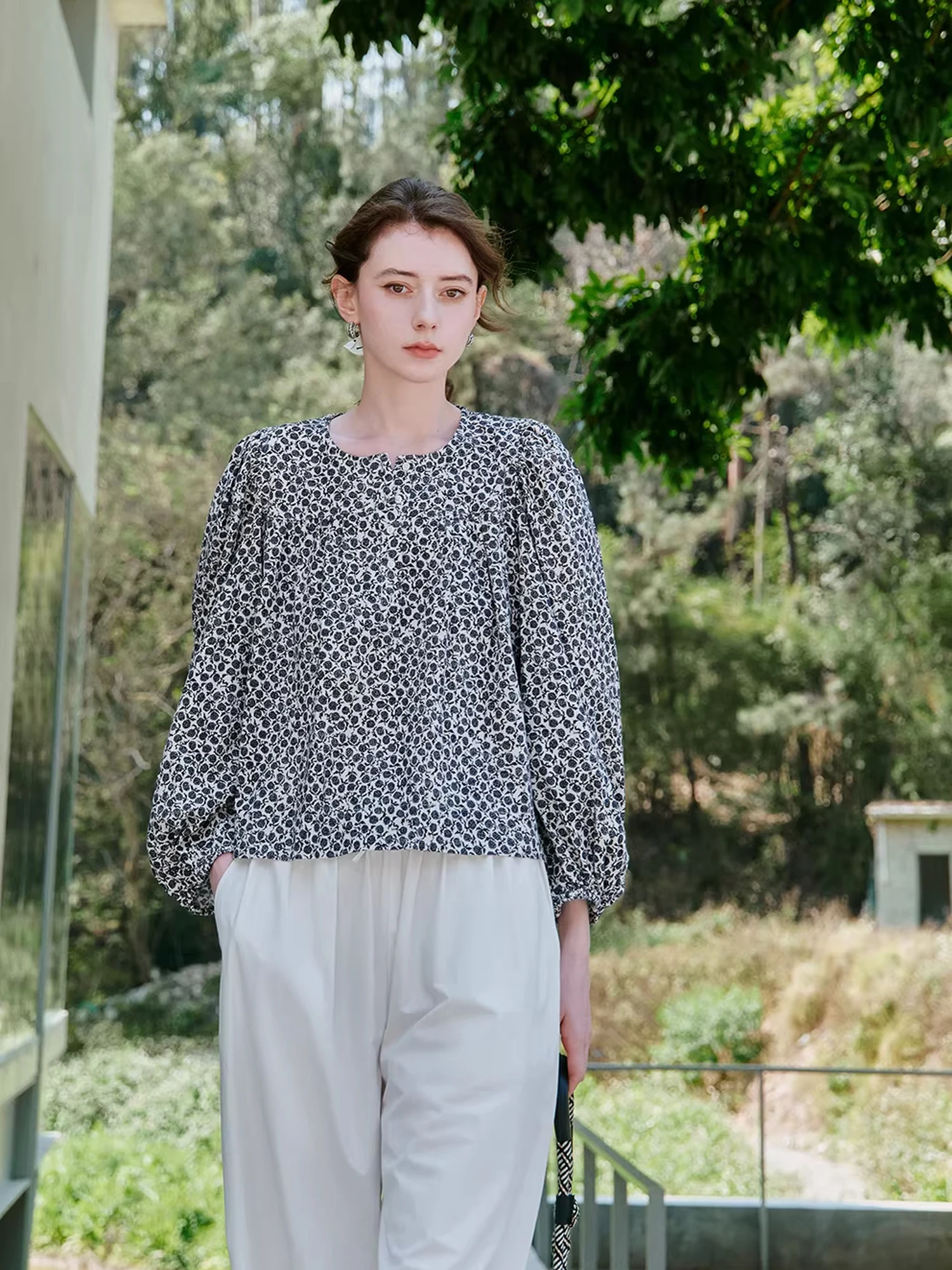 

Affinity Cotton Velvet Print Dress Shirt Country Style Long Sleeve round Neck Two Piece Set Women's Fashion Spring Season