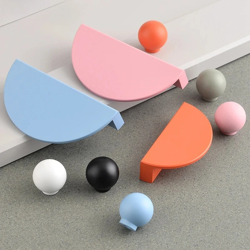 

wardrobe Door handle Half Round Kitchen cabinet konb Drawer Handle Colorful Pink Blue Green White Knobs For Furniture