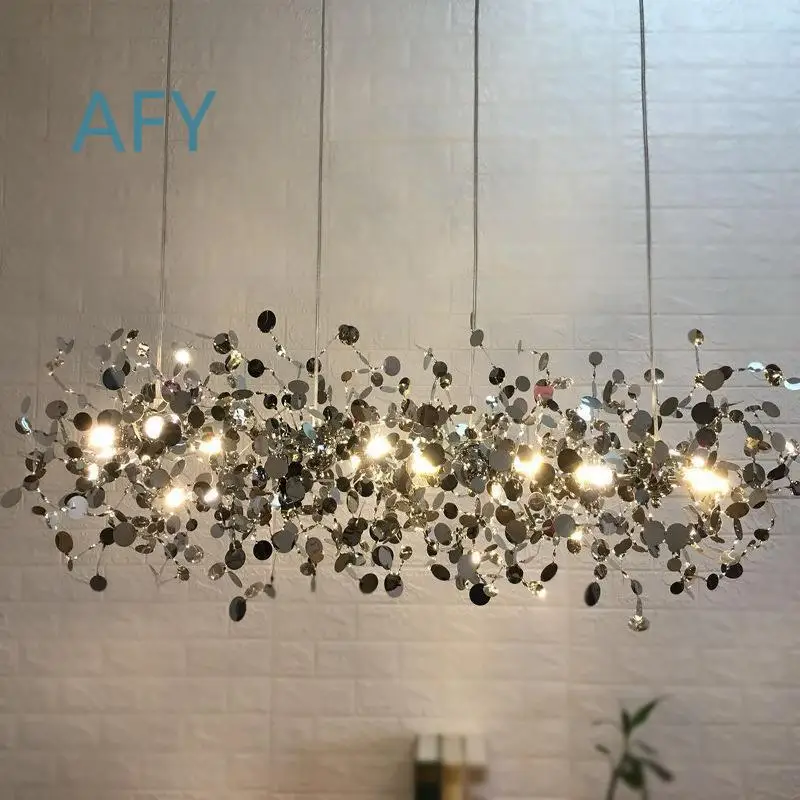 Nordic Minimalist Pendant Lamp for Parlour Bar Counter Clothing Store Decoration Creative Leaf Design Stainless Steel