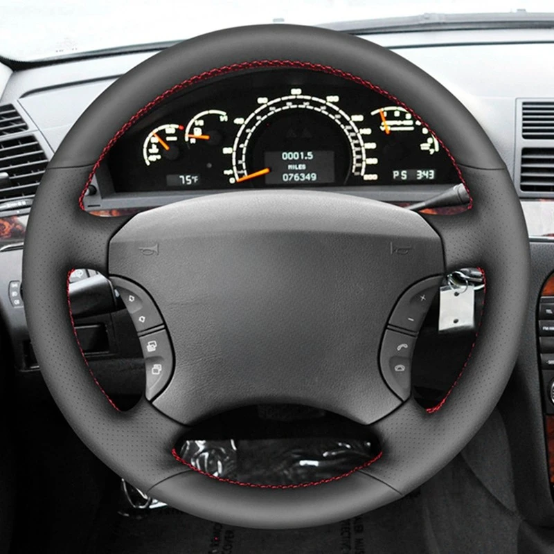 Hand-stitched Black Artificial Leather Car Steering Wheel Cover for Mercedes-Benz S-Class W220 S430 S350 S500 S600 2004-2006