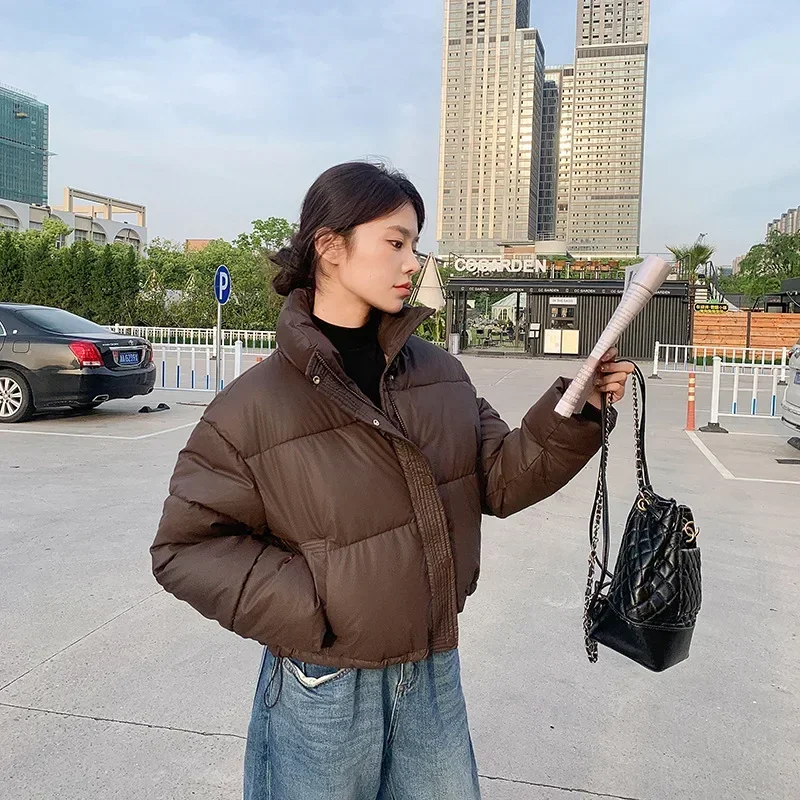 2024 Winter New Stand Up Neck Short Fashionable Student Warm Lightweight Down Cotton Coat Women's Trend Parkas