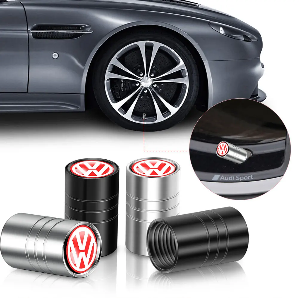 4PCS Metal Car Valve Caps Wheel Tires Air Tyre Stem Protective Caps Cover Auto Accessories For VW Volkswagen Rline GTI TSI TDI R