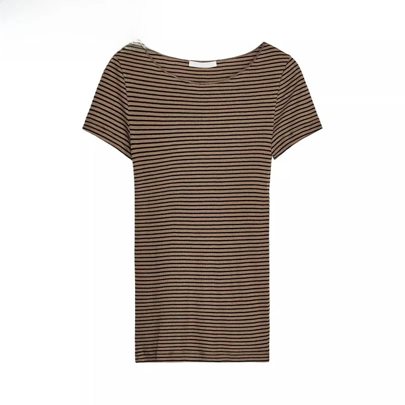 

Новая летняя женская хлопковая футболка в полоску Basic Slim Fit Boat Ne ort Sve Commute Sle Classic Pattern round Ne Regul...