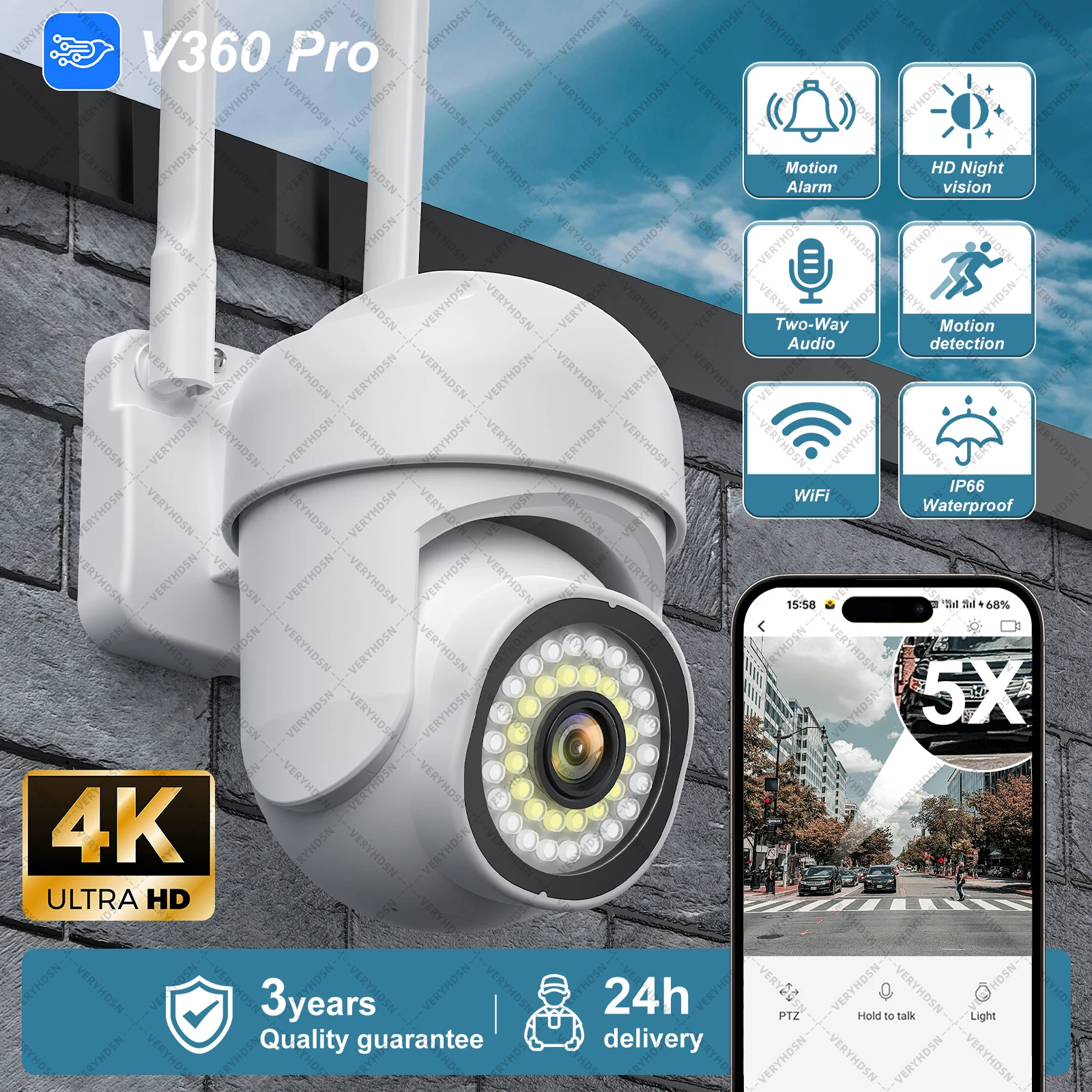 

8MP 12MP PTZ WIFI IP Camera Audio CCTV Surveillance Smart Home Outdoor 4X Digital Zoom Color Night vision Waterproof