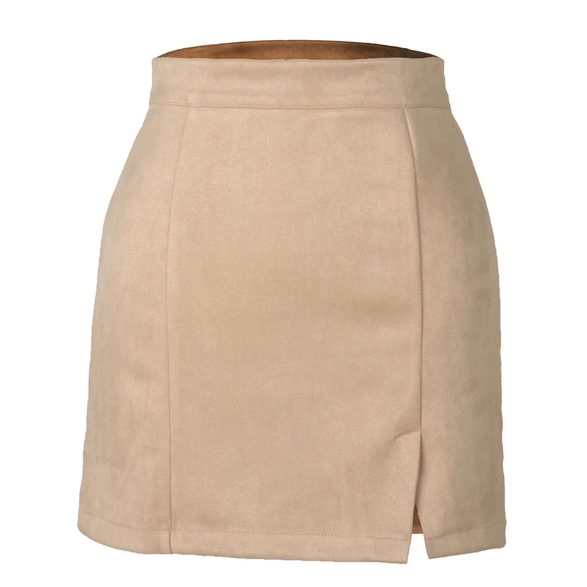Greenora Women Autumn Winter Suede Short Skirts  Sexy Split Bodycon Mini Skirt Woman Vintage Streetwear Zipper High Waist A-Line
