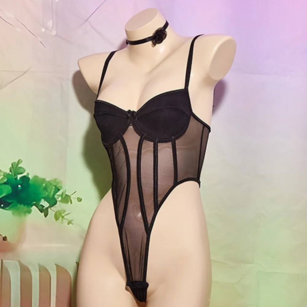 Bodysuit Pembentuk Tubuh Wanita, Shapewear Thong Leotard Tanpa Lengan, Mesh Body Shaper Korset Pengontrol Perut Tipis
