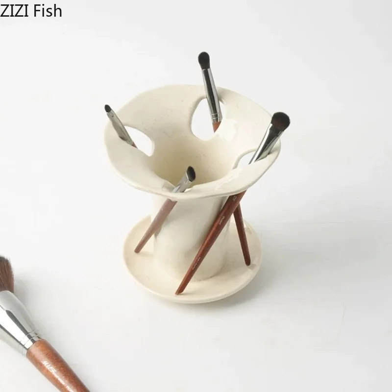 Ceramic Toothbrush Holder Toothpaste Holders Desktop Toothbrush Base Storage Rack Bathroom Shelf Toiletries Makeup Brush Holder