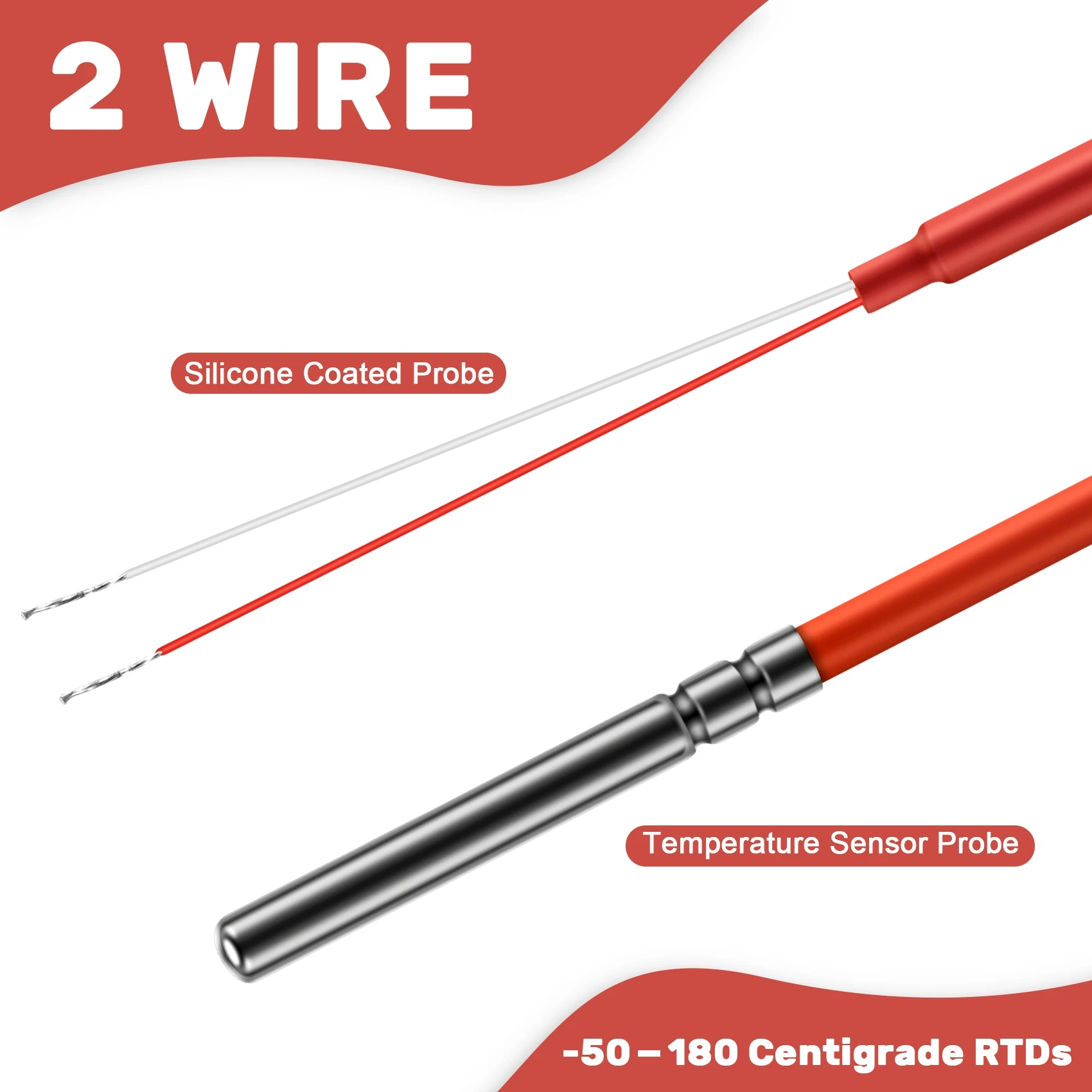 Newest 2 Wire PT1000 Temperature Sensor Thermistor Silicone Gel Coated 1.5Meters Probe 45mm x 5mm -50-180 Centigrade RTDs