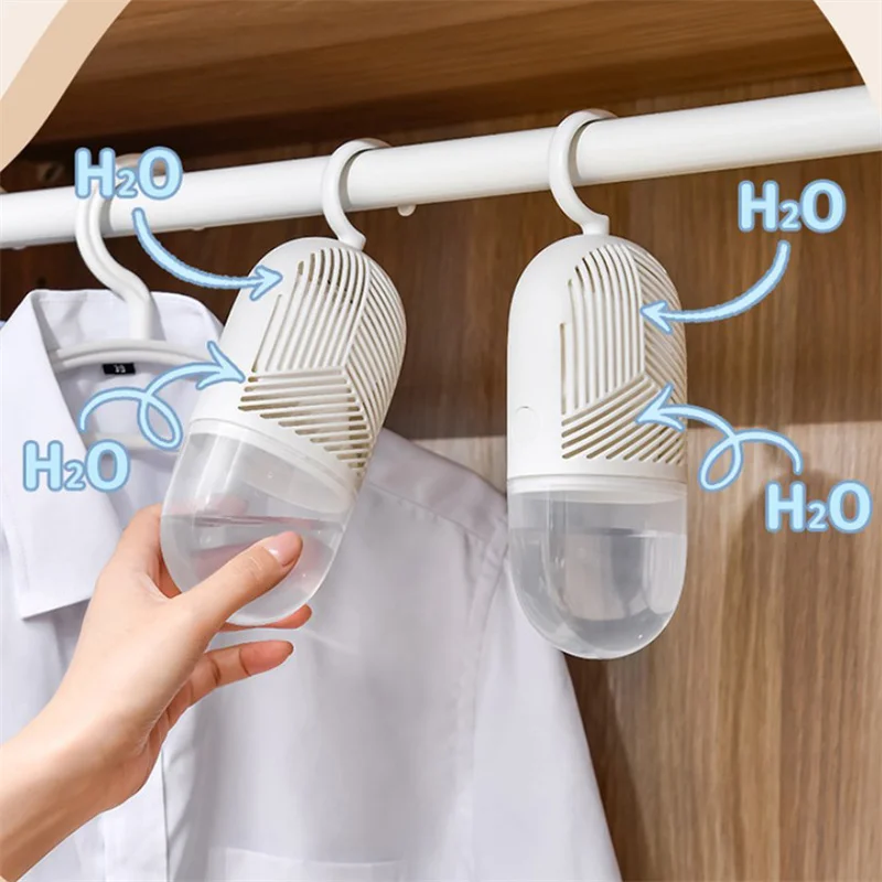 Reusable Clothes Dehumidification Box Hanging Dehumidifier Packs Anti-Mold With Water Collector&Hook For Wardrobe Closet Cabinet