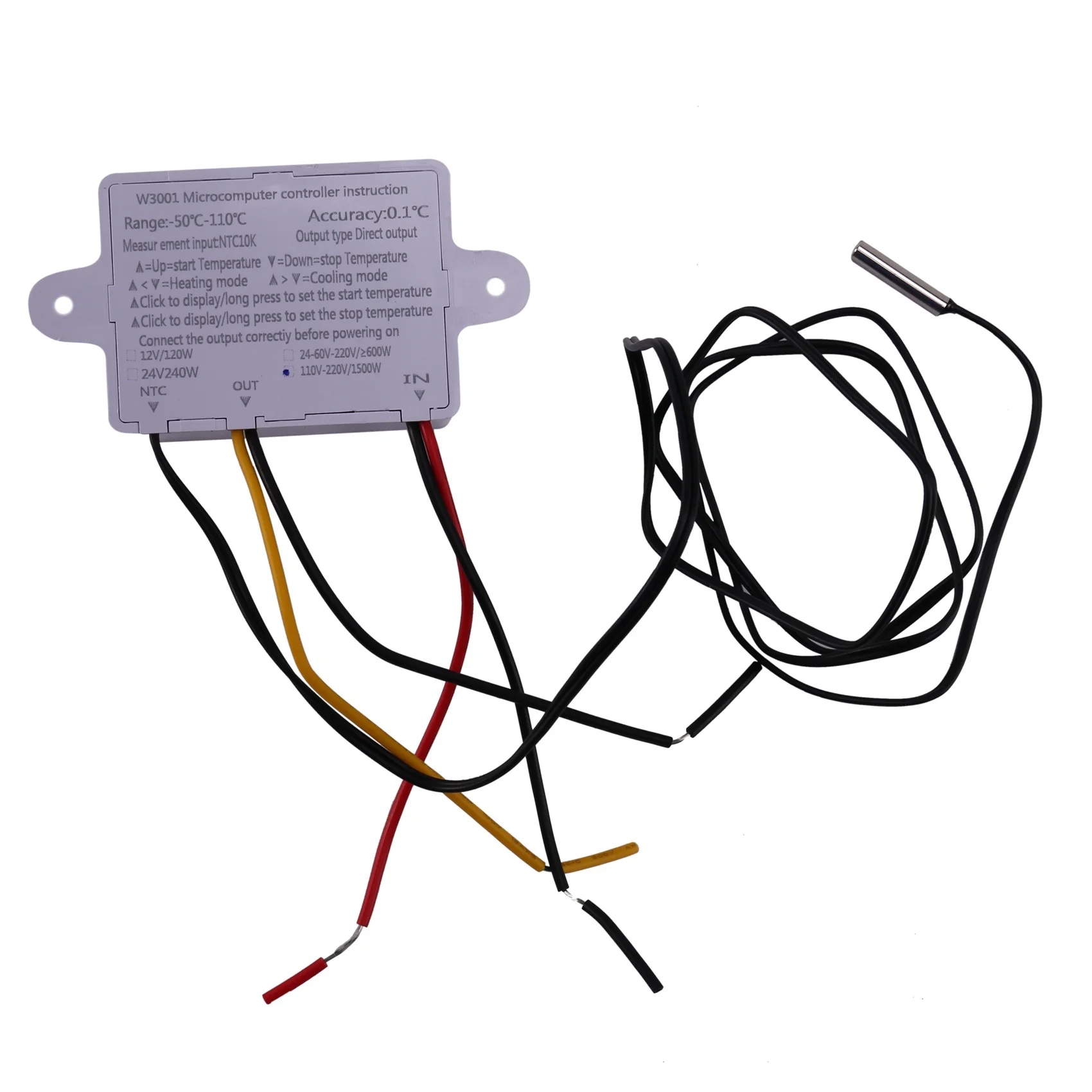 

2X 10A AC110-220V цифровой регулятор температуры XH-W3001 для инкубатора, охлаждения, переключатель нагрева, термостат, датчик NTC-AT64