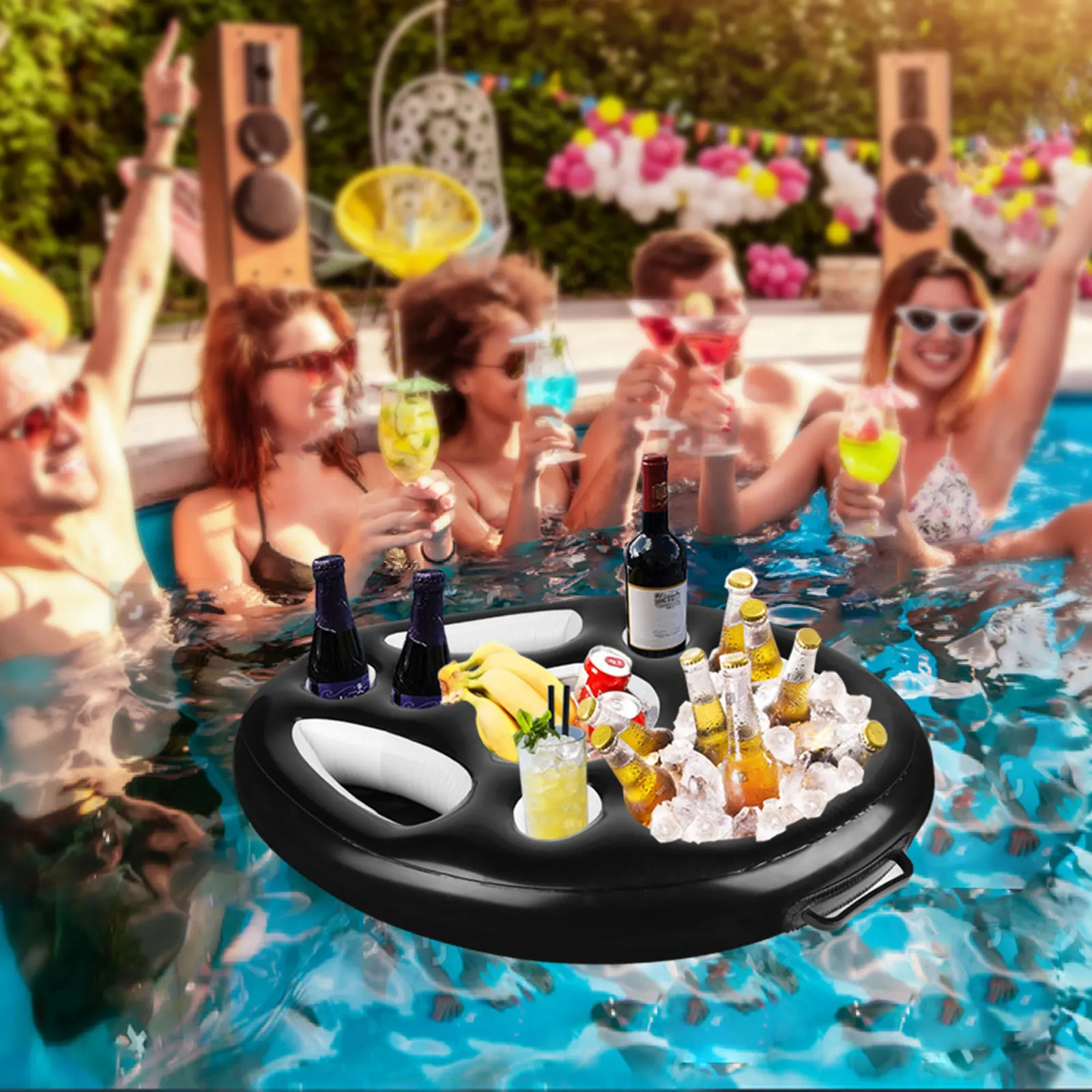 Inflatable Float Drinks Holder Storage Rack Summer Swimming Pool Party Bucket Beer Cooler Tray Snacks Table Bath Accessories