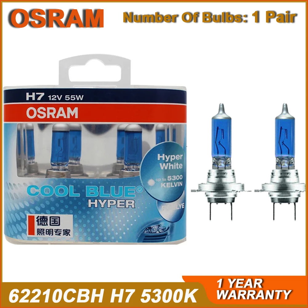 OSRAM H7 62210CBH PX26d Halogen Headlight Car Hi/Lo Beam 12V 55W 5300K Cool Blue Hyper White Bulb (2PCS)