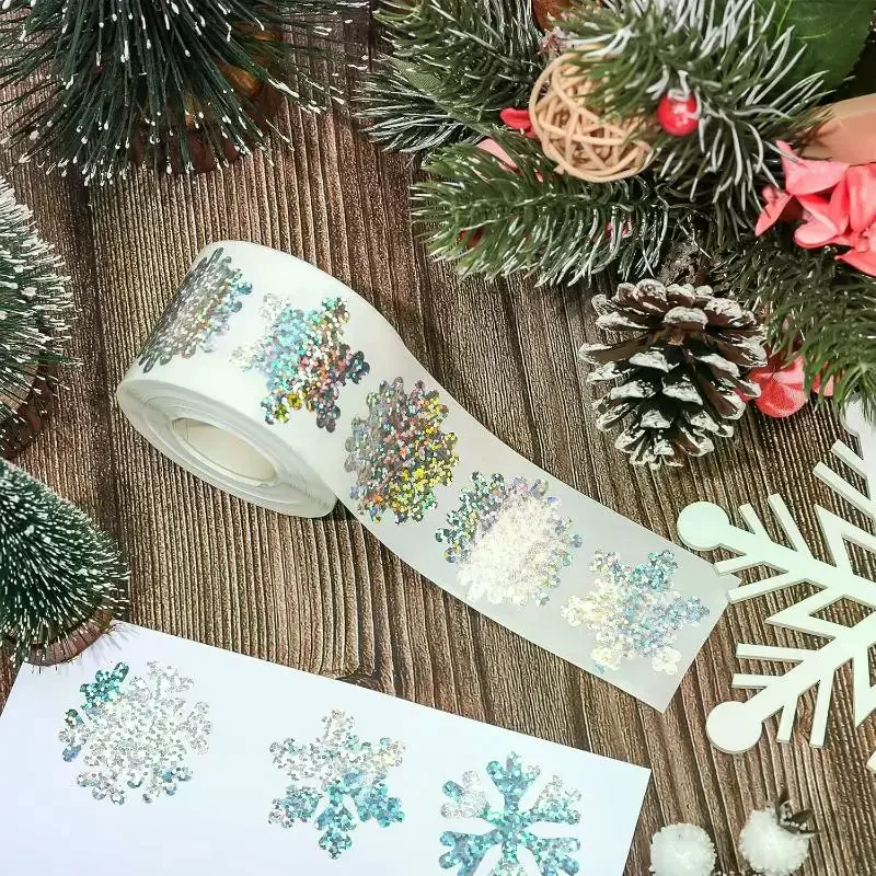 500Pcs Party Christmas Gift Wrapping Label Children Scrapbook Stationery Decals Laser Christmas Snow Stickers