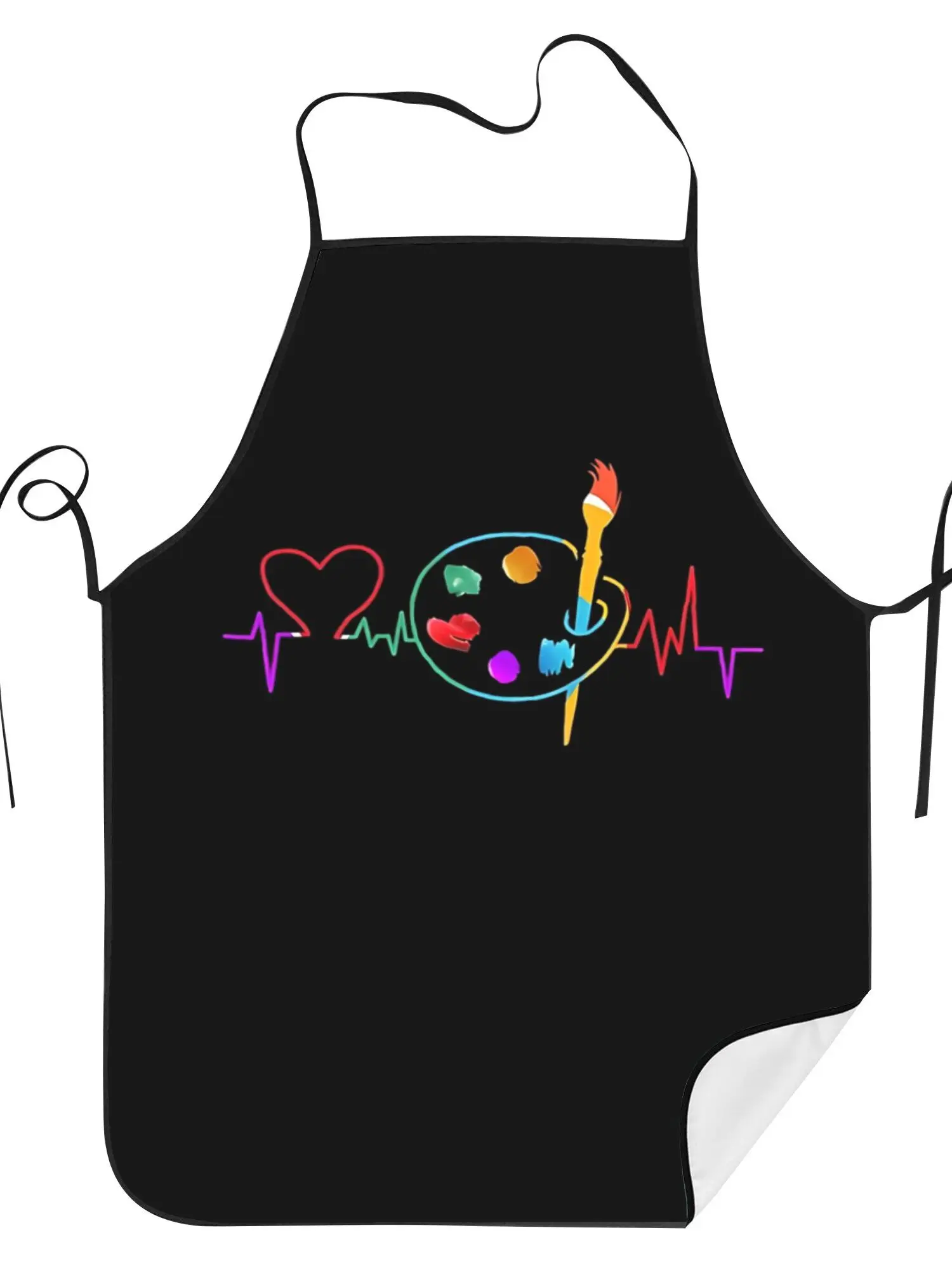 Artist Heartbeat Apron - Colorful Palette &Paintbrush EKG Line Graphic Linen Bib for Men Women Art Teacher Painting Cooking Gift