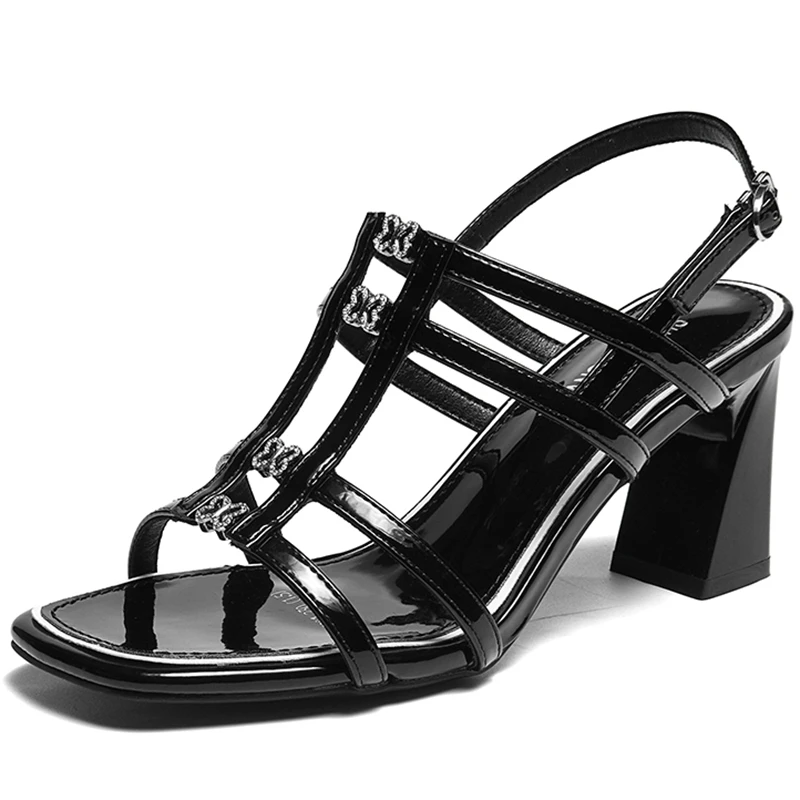 AUTUSPIN Fashion Women Block High Heels Sandals PU Leather Comfort Gladiator Shoes Female Summer Basic Breathable Sandal Woman