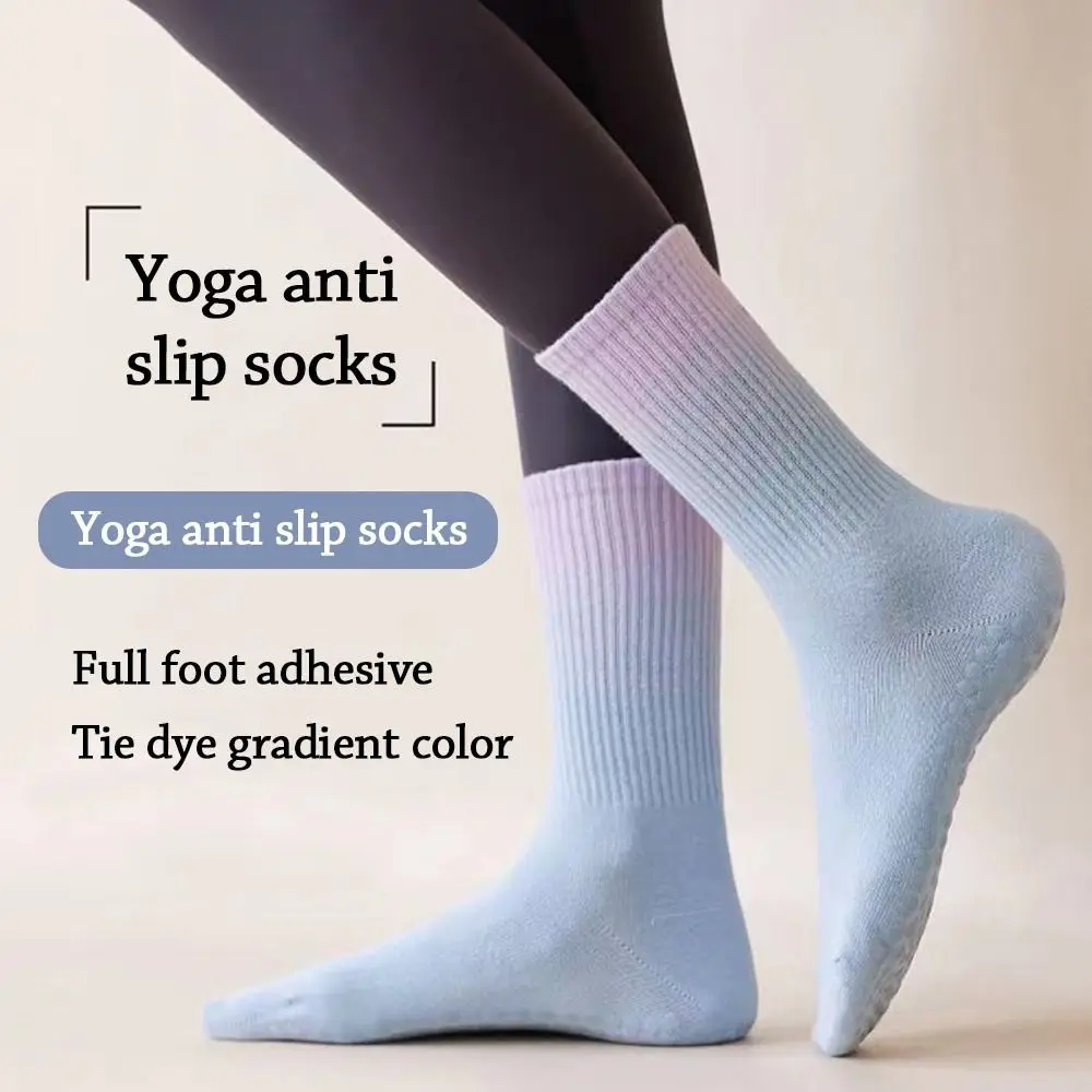 Casual Cotton Pilates Socks Breathable Elastic Yoga Socks Gradient Color Non-Slip Mid Tube Socks