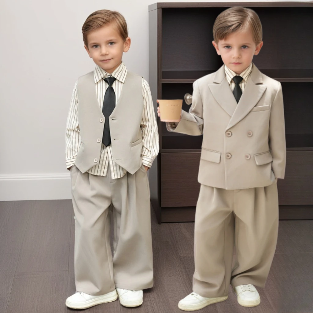 Boys Suit Set Spring Autumn Fashion Loose Flower Boy Pageant Wedding Tuxedo School Kids Piano Recital Performance Costume 8 10 Y