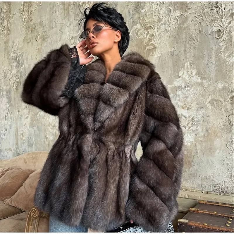 Women Patchwork Faux Fur Coat Elegant Contrast Full Sleeve Lapel Loose Long Staple Plush Jacket Winter High Street Outerwears