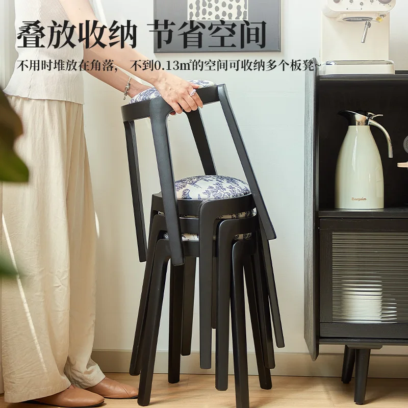 HYS solid wood round stool, dining stool with a soft mat that can be stacked for dining table, chair, folding stool, living room