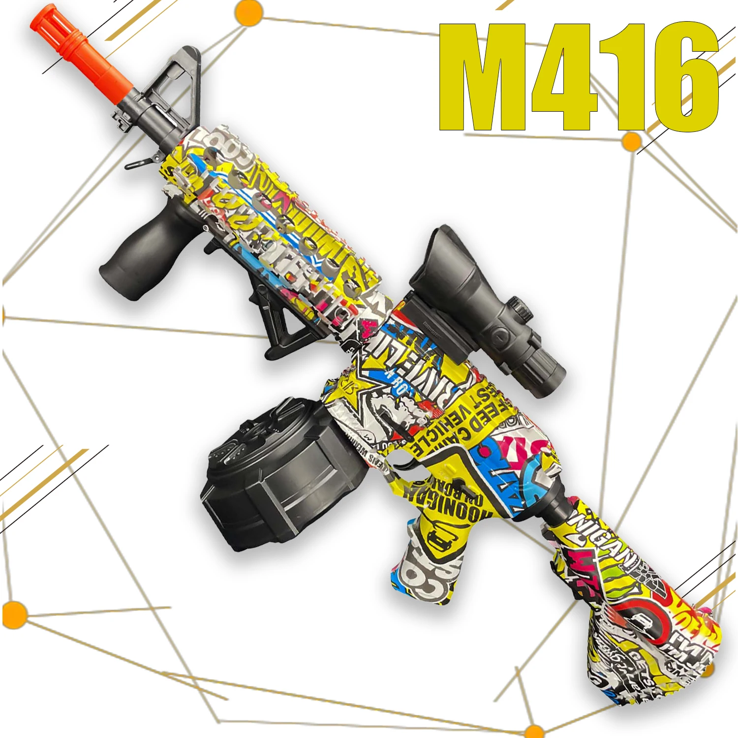 M416 gel ball toy gun with drum, manual and automatic modes, suitable for outdoor games and Christmas gifts bullets not include